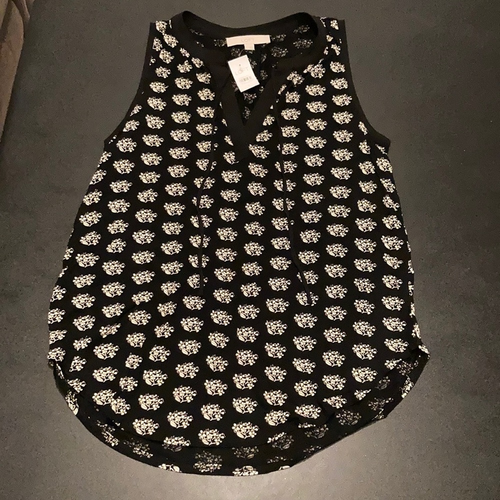 NWT Loft Tank Top in Black with off white flowers